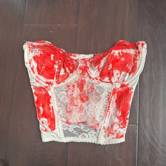 Dolls kill tricks n treats Halloween Red and White bloody Lace Bustier Top M - Picture 2 of 5